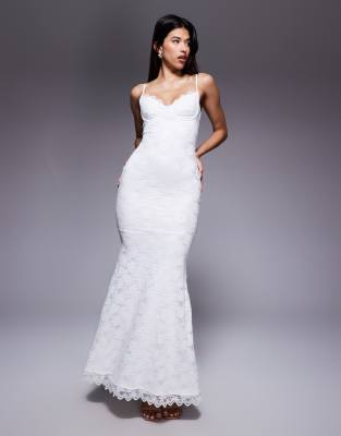 Wanderdoll Leah Lace Cami Cup Detail Maxi Dress In White