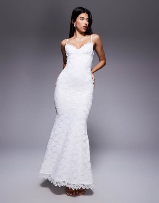 Wanderdoll Leah lace cami cup detail maxi dress in white