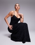 [Wanderdoll] Wanderdoll Leah structured cami lace fishtail maxi dress in black L BLACK