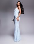 [Wanderdoll] Wanderdoll Leah structured cami lace fishtail maxi dress in light blue L BLUE