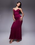 [Wanderdoll] Wanderdoll Leah structured cami lace fishtail maxi dress in plum-Purple XS Plum