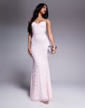 [Wanderdoll] Wanderdoll Leah structured cami lace fishtail maxi dress in soft pink L PINK