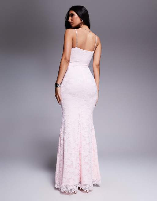 Wanderdoll Leah structured cami lace fishtail maxi dress in soft pink