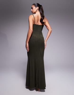 Wanderdoll Leah Triple Layered Sculpting Mesh Lace Cup Detail Cami Fishtail Maxi Dress In Gray