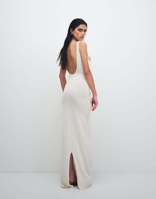 Wanderdoll - Lillie - Robe longue en maille à encolure dégagée et fleurs à franges - Vanille, 2 de 8