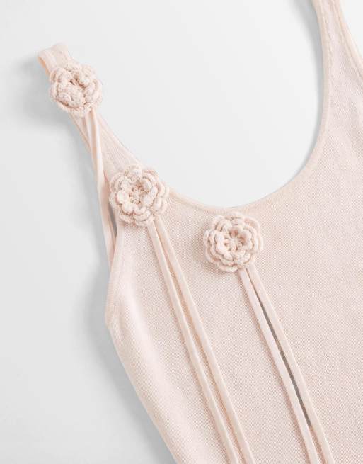 Wanderdoll - Lillie - Robe longue en maille à encolure dégagée et fleurs à franges - Vanille, 8 de 8