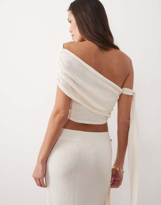 Wanderdoll - Lois - Top in maglina crema con spalle scoperte e laccio in coordinato, 4 di 4