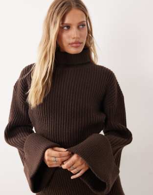Wanderdoll - Mabel - Rollkragenpullover aus Wollmix in Schokobraun mit weiten Ärmeln, Kombiteil-Brown