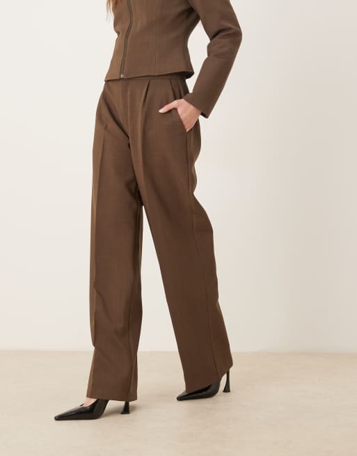 Wanderdoll Maeve wide leg tailored pants in chocolate (part of a set), 2 of 5