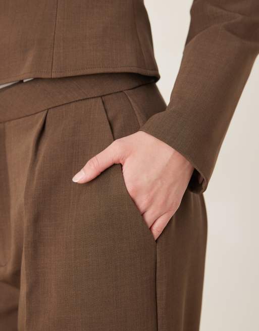 Wanderdoll Maeve wide leg tailored pants in chocolate (part of a set), 5 of 5