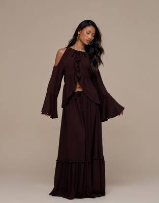 Wanderdoll Meadow tiered maxi skirt co-ord in chocolate