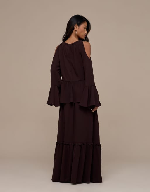 Wanderdoll Meadow tiered maxi skirt co-ord in chocolate, 4 of 4