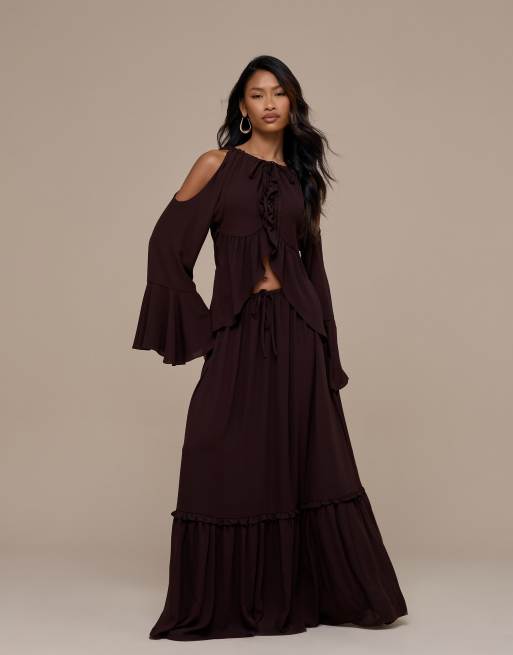 Wanderdoll Meadow tiered maxi skirt in chocolate (part of a set), 2 of 4