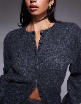 Wanderdoll Misty Wool Blend Sparkly Button Up Cardigan In Gray