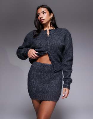 Wanderdoll Misty wool blend sparkly knit mini skirt in charcoal - part of a set-Gray
