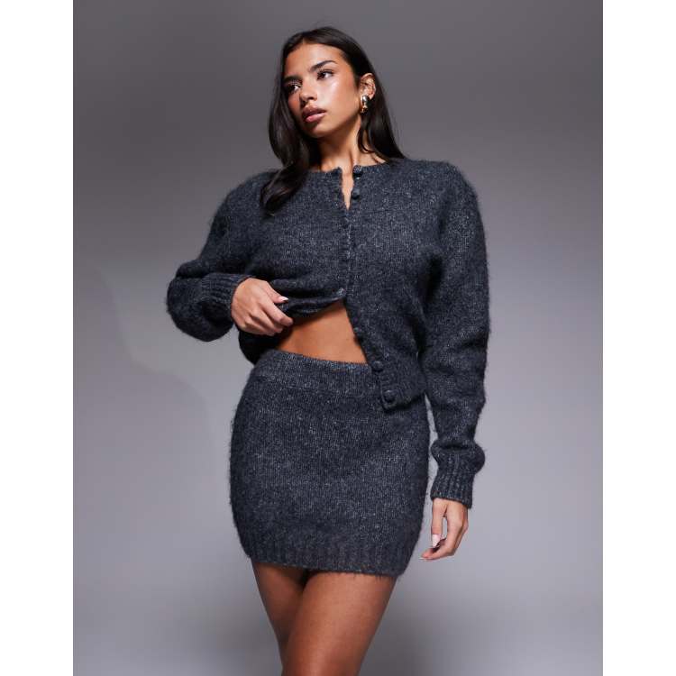 Wanderdoll Misty wool blend sparkly knit mini skirt in charcoal