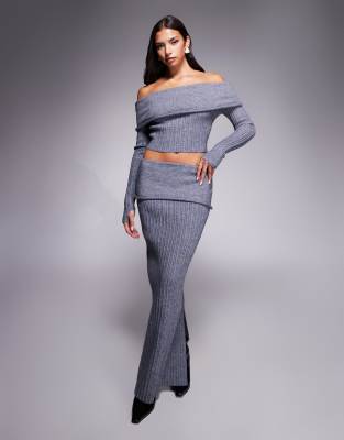 Wanderdoll Mollie Ribbed Deep Foldover Bardot Thumbhole Detail Sweater In Gray