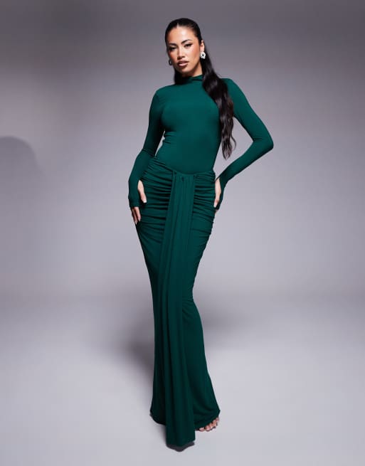 Wanderdoll - Nara - Coordinato color smeraldo composto da body accollato e gonna lunga