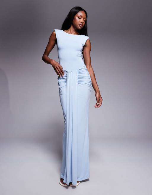 Wanderdoll Nara drape front maxi skirt in baby blue (part of a set)