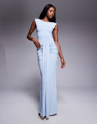 Wanderdoll - Nara - Hautenger, figurformender Maxirock in Babyblau mit drapierter Vorderseite, Kombiteil