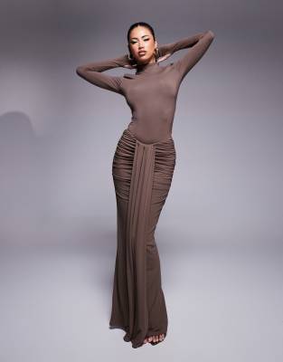 asos Wanderdoll Nara high neck body and maxi skirt co-ord in chocolate
