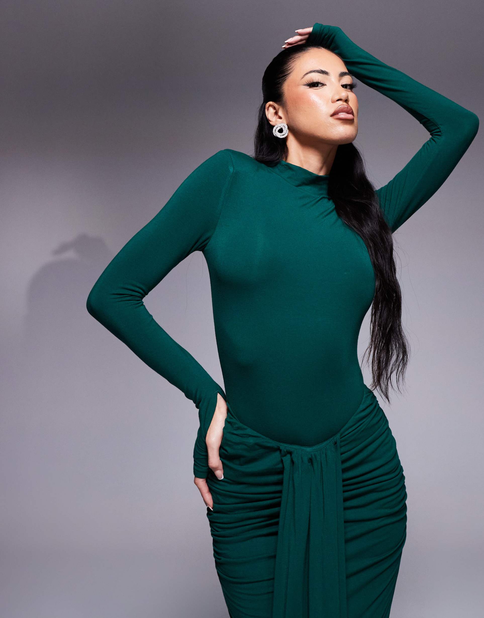 wanderdoll nara high neck bodysuit in emerald - part of a set