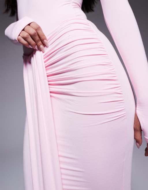 Wanderdoll Nara sculpting second skin drape front maxi skirt in pink - part of a set