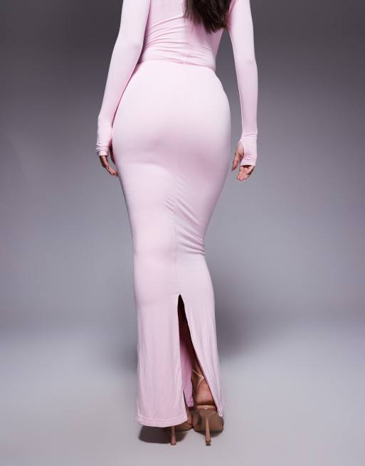 Wanderdoll Nara sculpting second skin drape front maxi skirt in pink - part of a set