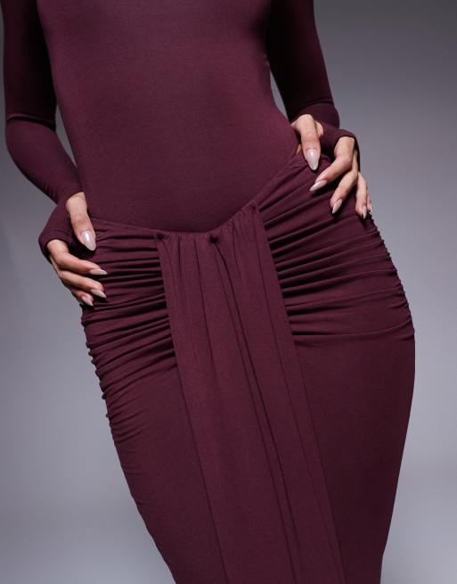 Wanderdoll Nara sculpting second skin drape front maxi skirt in plum - part of a set, 2 of 5