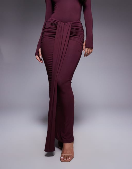Wanderdoll Nara sculpting second skin drape front maxi skirt in plum - part of a set, 3 of 5