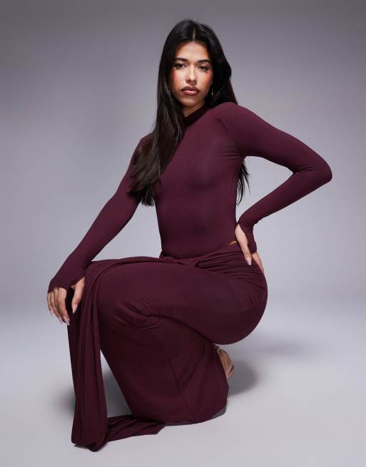 Wanderdoll Nara sculpting second skin drape front maxi skirt in plum - part of a set, 4 of 5