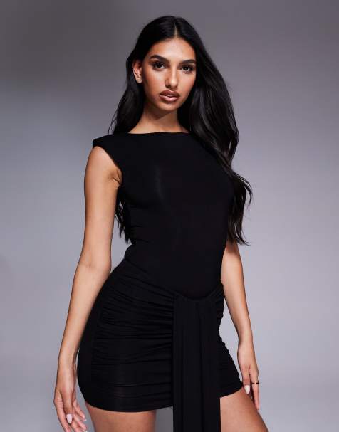 Wanderdoll Nara sculpting second skin shoulder pad bodysuit co-ord in black