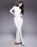 [Wanderdoll] Wanderdoll Nara second skin slinky drape front maxi skirt in white (part of a set) L WHITE