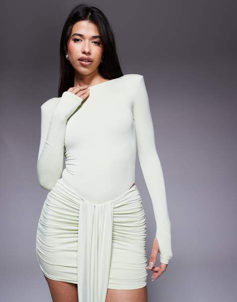 Wanderdoll Nara second skin slinky slash neck long sleeve body in mint (part of a set) - view 1