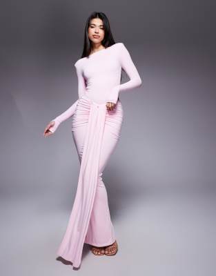 【YOURNUS】Suki Rouge Long Sleeve Long Sleeve One Shoulder Maxi Dress Red - Luxe Maxi Dresses