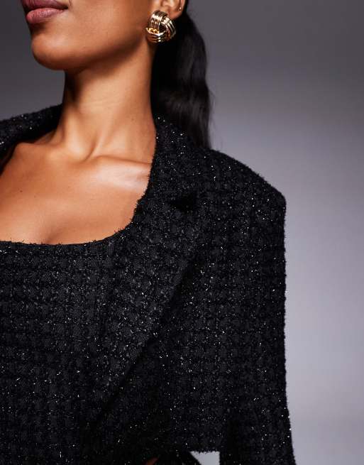 Wanderdoll Noel boucle cropped blazer in black - part of a set, 2 of 4