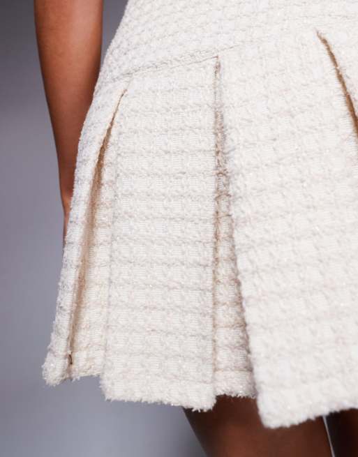 Wanderdoll Noel boucle pleated mini skirt co-ord in cream, 4 of 5