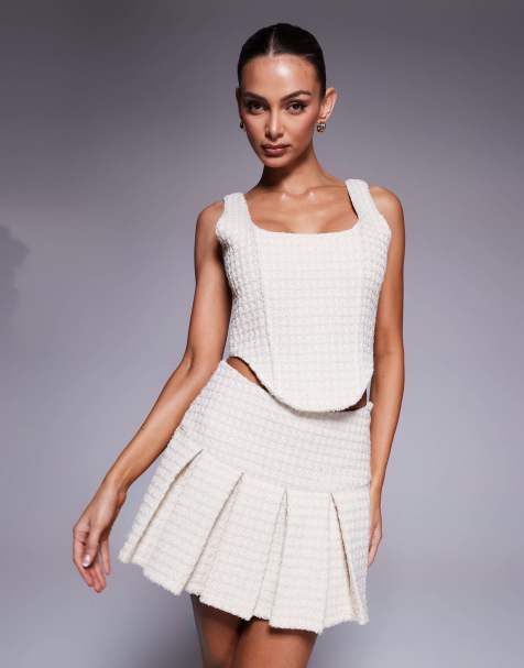 Wanderdoll Noel boucle scoop neck corset top co-ord in cream