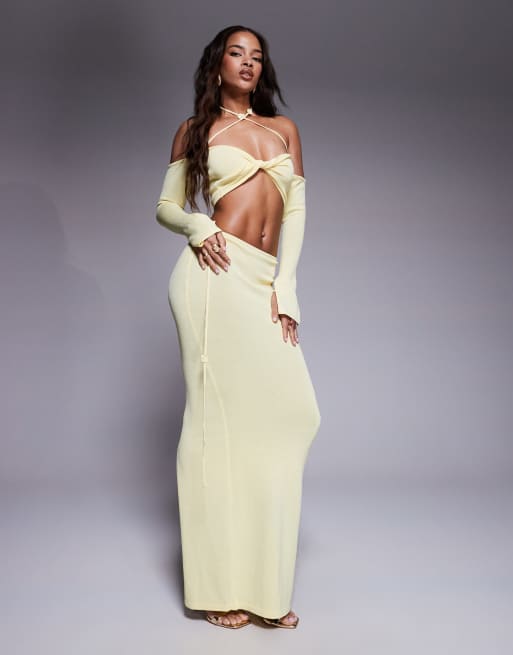 Wanderdoll - Ophelia - Gonna lunga in maglia color limone in coordinato