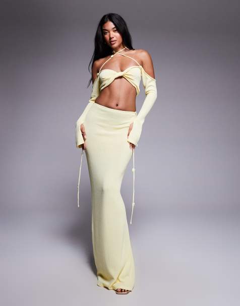 Wanderdoll Ophelia knit maxi skirt in lemon - part of a set - view 1