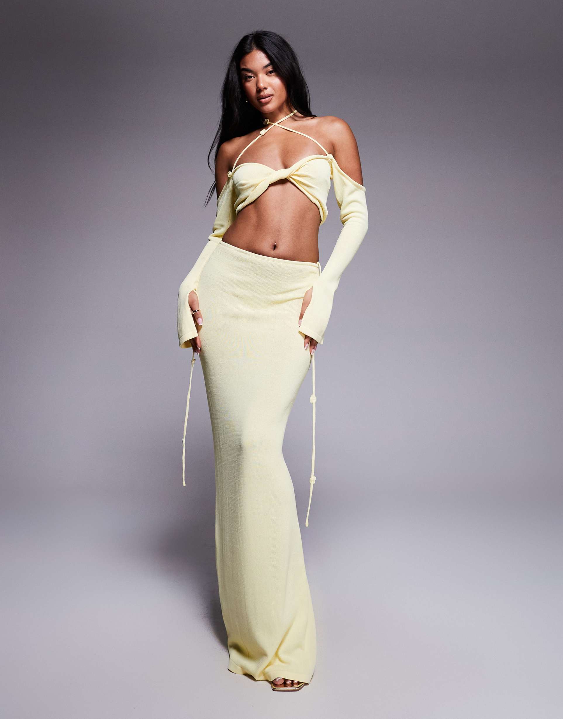 wanderdoll ophelia knit maxi skirt in lemon - part of a set