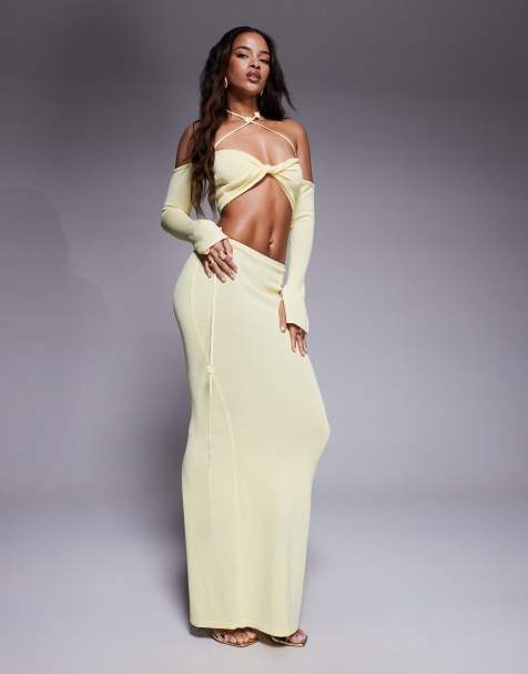 Wanderdoll Ophelia knitted maxi skirt in lemon (part of a set) - view 1