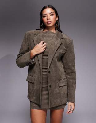 Wanderdoll - Oversize-Blazer aus Wildlederimitat in Taupe mit überschnittenen Schultern, Kombiteil-Neutral