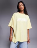 [Wanderdoll] Wanderdoll oversized crew neck logo t-shirt in lemon and white logo-Yellow S Lemon