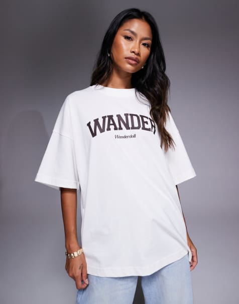 Wanderdoll oversized crew neck logo t-shirt in white - view 1