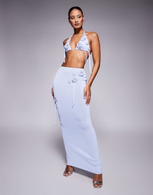 WANDERDOLL PEONY KNITTED CORSAGE TASSEL DETAIL BRALETTE TOP 