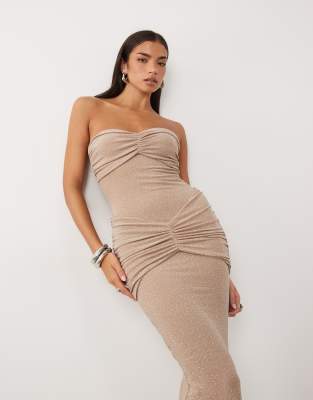 Pia - Robe bandeau longue à fronces et strass thermocollés - Moka-Neutral XL