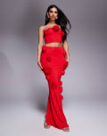 [Wanderdoll] Wanderdoll Posie slinky corsage detail maxi skirt in red (Part of a set) XS RED
