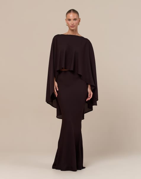 Wanderdoll Primrose chiffon maxi fishtail skirt co-ord in chocolate - view 1