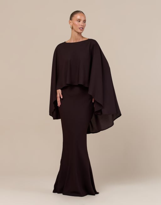 Wanderdoll Primrose chiffon maxi fishtail skirt co-ord in chocolate, 3 of 3